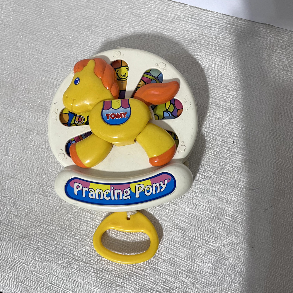 Tomy Vintage Prancing Pony musical pull string crib toy baby 1991 Greensleeves